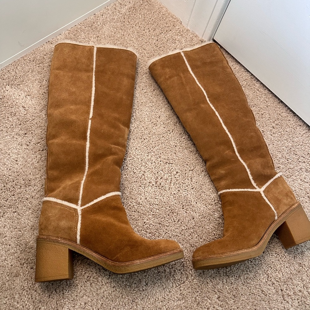 UGG Tan Heeled Boots with Suede Finish - Picture 3 of 11